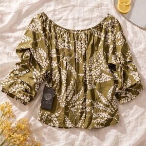 Vince Camuto Olive and White Blouse